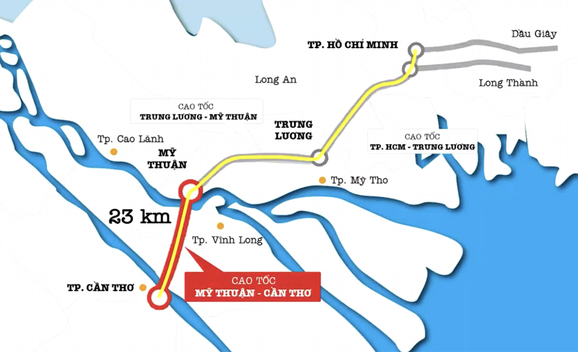 chiều dài tuyến cao tốc Mỹ Thuận Cần Thơ
